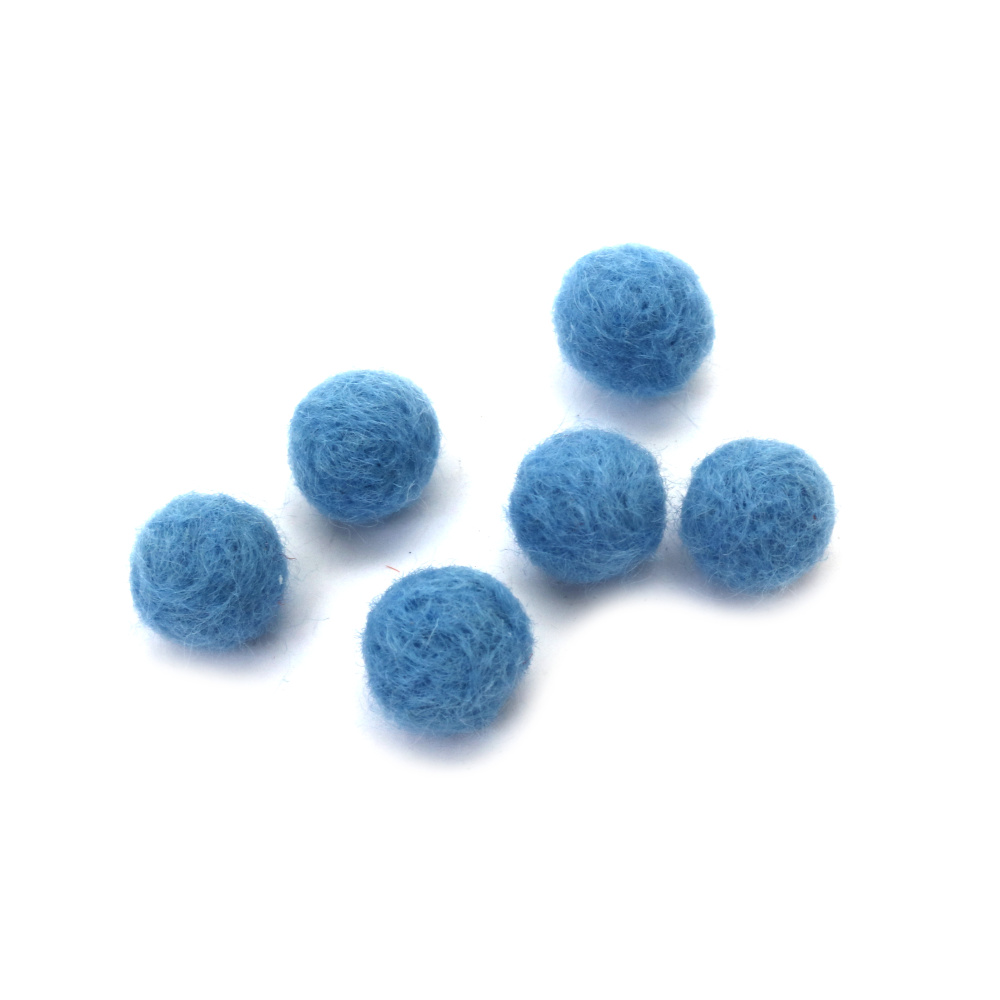 Bile din lână împâslită manual, moi, 15 mm, albastre – Set de 6 pentru bijuterii, decorațiuni și proiecte DIY