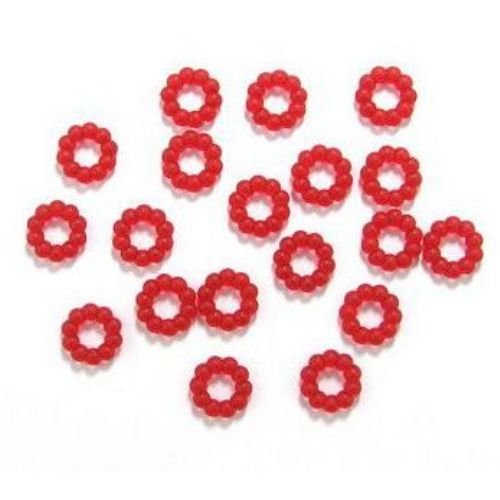 Frosted Acrylic Beads, Flower, Red, 14,5x4mm, 50gr.
