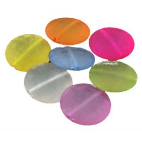 Flat Round Frosted Bead for Handmade Accessories, 20x7 mm, Hole: 1.5 mm, MIX -50 grams ~ 33 pieces