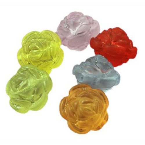 Plastic Transparent Rose Bead, 12x10 mm, Hole: 2 mm, MIX -50 grams ~ 83 pieces