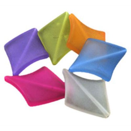Frosted Plastic Bead / Twisted Rhombus, 39x29x5 mm, Hole: 2 mm, MIX -50 grams ~ 16 pieces