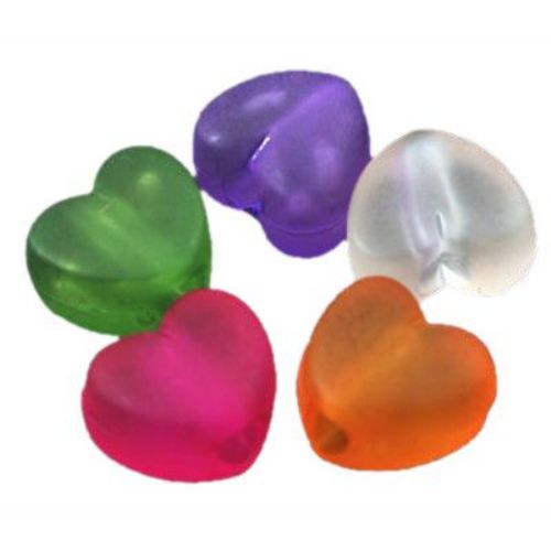 Margele transparentă inimă 10x11,5x7 mm gaură 3 mm mat MIX -50 grame ~ 83 bucăți