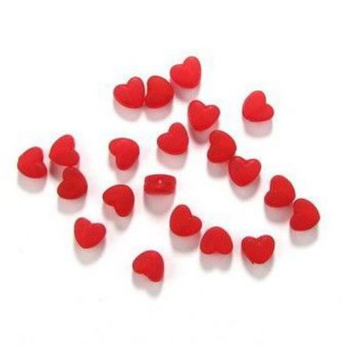 Frosted Transparent Heart Bead,  10x11.5x7 mm, Hole: 3 mm, Red -50 grams ~ 83 pieces