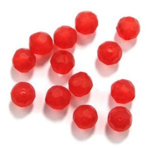 Мънисто прозрачно топче 12 мм дупка 2.5 мм матирано червено -50 грама ~ 62 броя