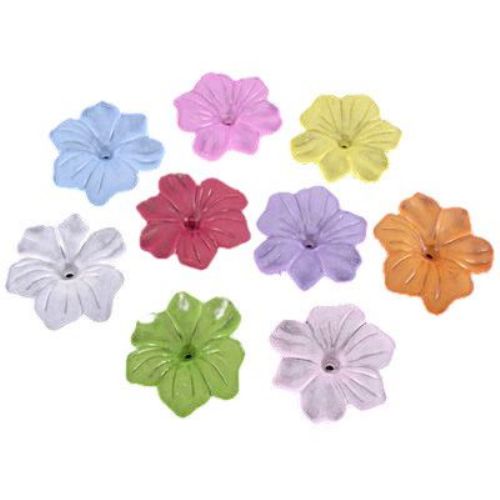 Frosted Plastic Flower Bead, 30x5 mm, Hole: 2 mm, MIX Pastel Colors -50 grams ± 45 pieces