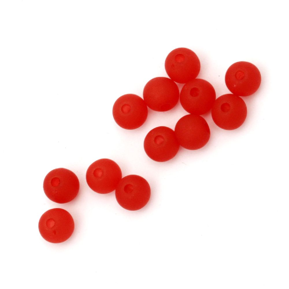 Frosted Plastic Ball for DIY Jewelry and Decoration, 6 mm, Hole: 1 mm, Red -50 grams ~ 400 pieces