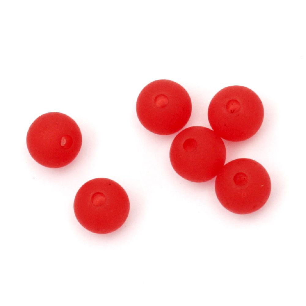Bead transparent ball 8 mm hole 1 mm matte red -50 grams ~ 180 pieces