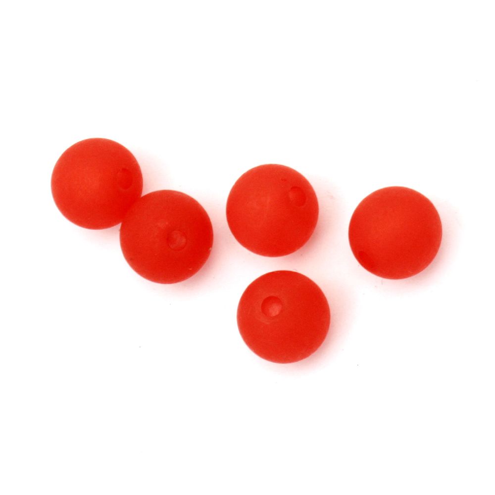 Frosted Plastic Ball, 10 mm, Hole: 1 mm, Red -50 grams ~ 95 pieces