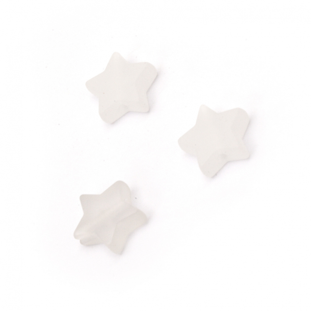 Plastic Frosted Star Bead, 10x11x4 mm, Hole: 2 mm, White -20 grams ~ 87 pieces