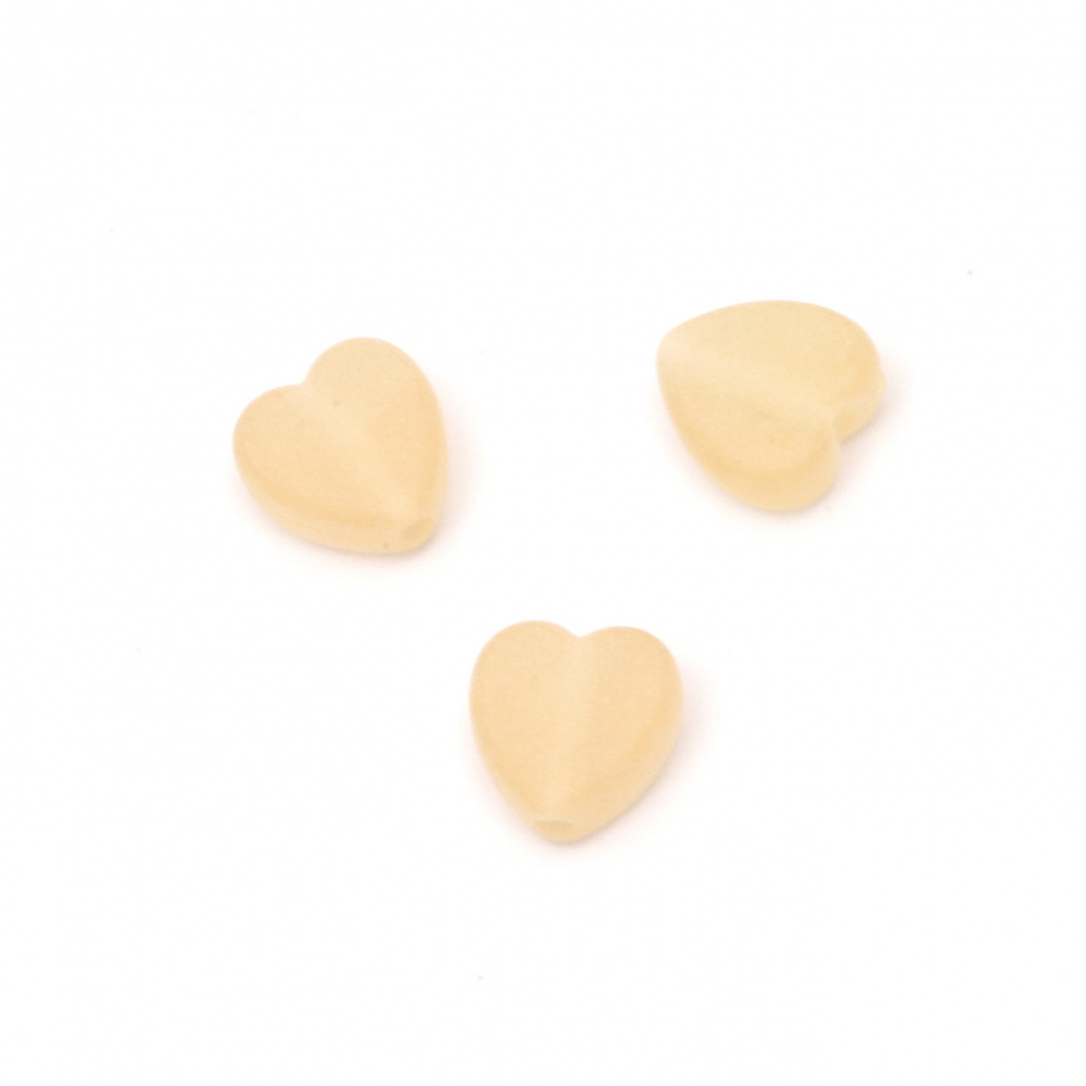 Plastic Frosted Heart Bead, 9x8.5x4 mm, Hole: 2 mm, Pale Orange -20 grams ~ 125 pieces