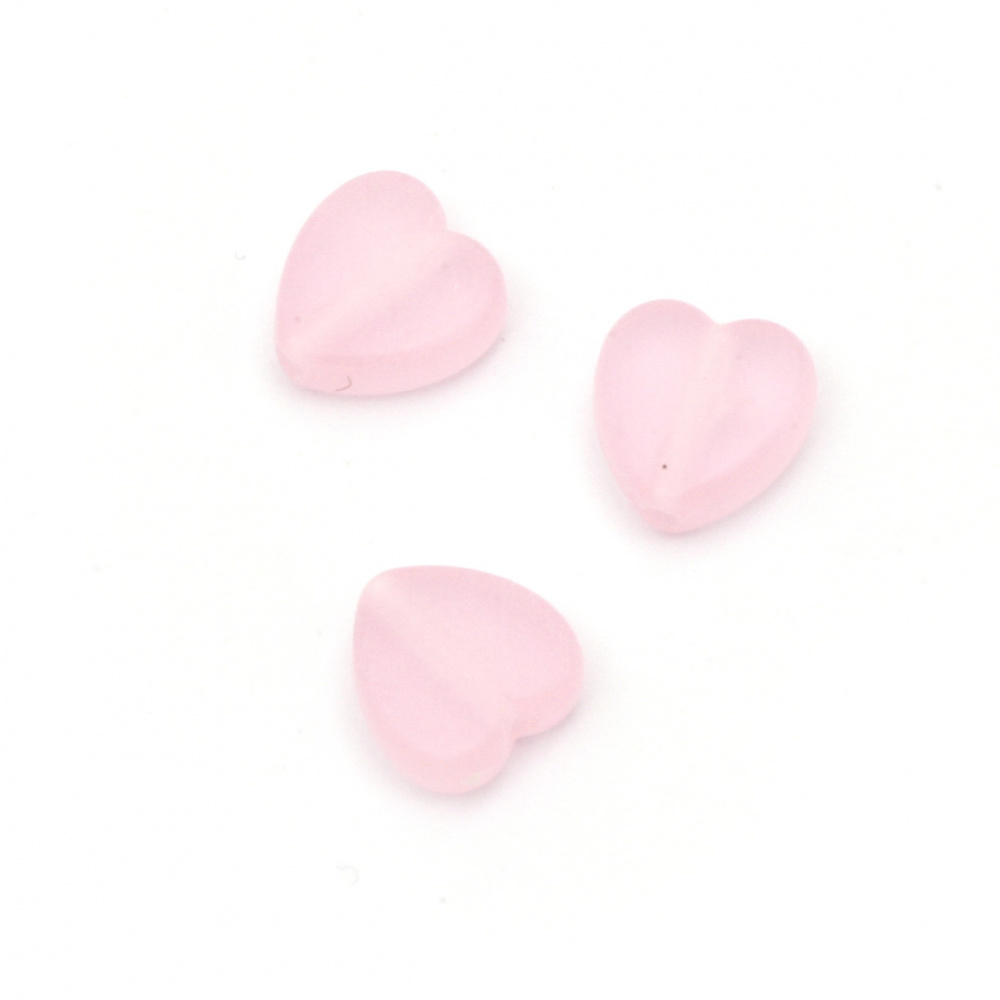 Transparent heart-shaped bead, 9x8.5x4 mm, hole 2 mm, matte pink color - 20 grams ~125 pieces