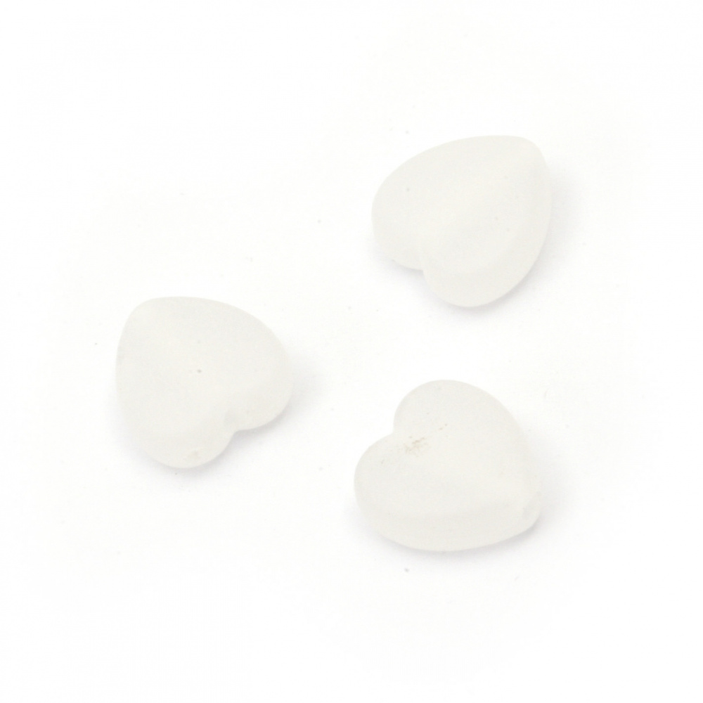 Acrylic Matte Heart Bead, 9x8.5x4 mm, Hole: 2 mm, White -20 grams ~ 125 pieces