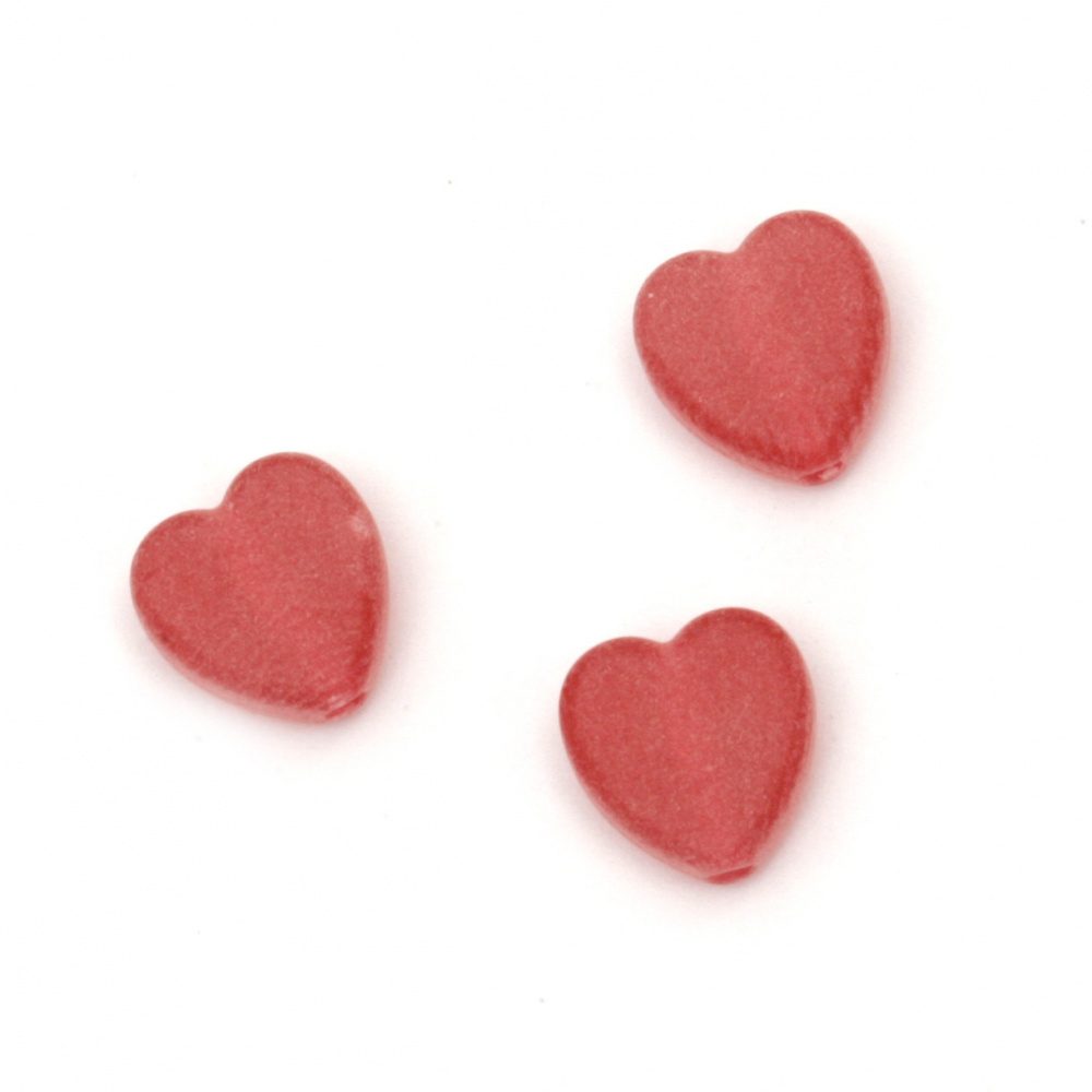Plastic Frosted Heart Bead for DIY Accessories, 9x8.5x4 mm, Hole: 2 mm, Faded Red -20 grams ~ 125pieces