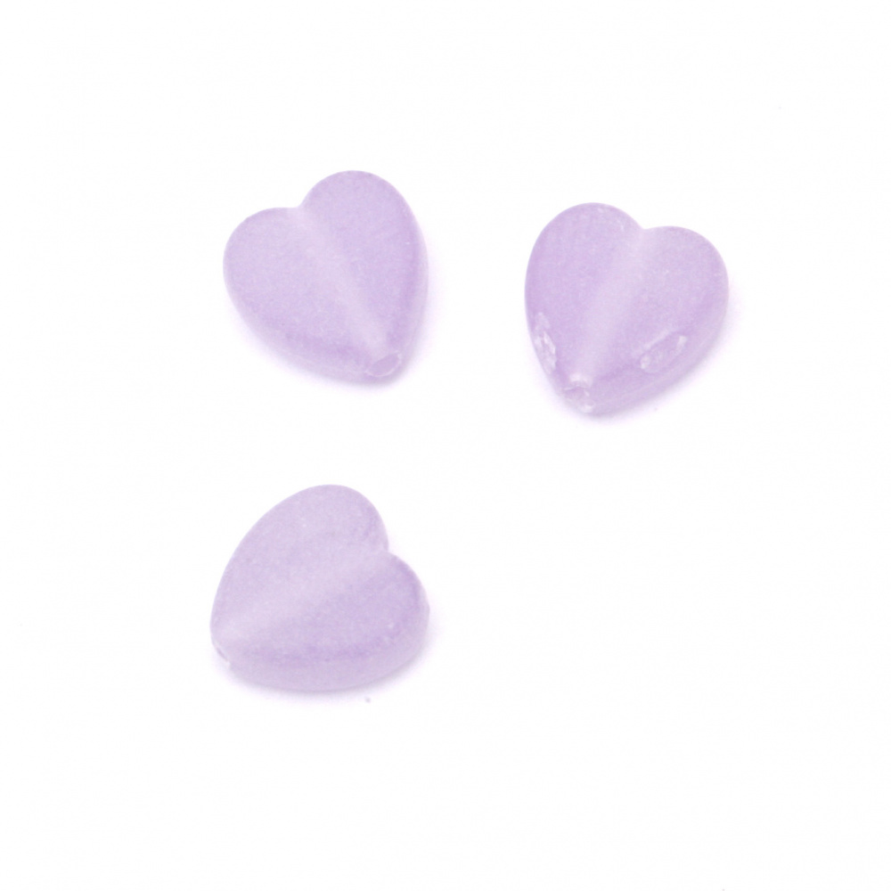 Transparent Matte Heart Bead, 9x8.5x4 mm, Hole: 2 mm, Pale Purple - 20 grams ~ 125pieces