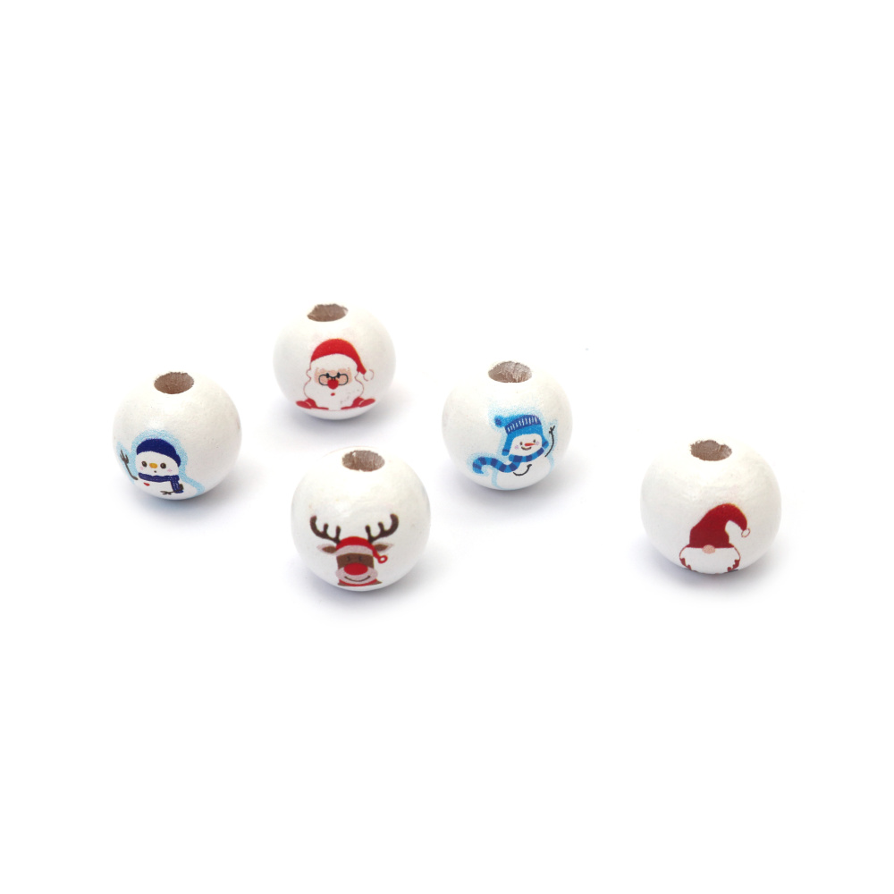 Bilă de mărgele din lemn Crăciun 15x16 mm gaură 4 mm MIX - 10 bucăți
