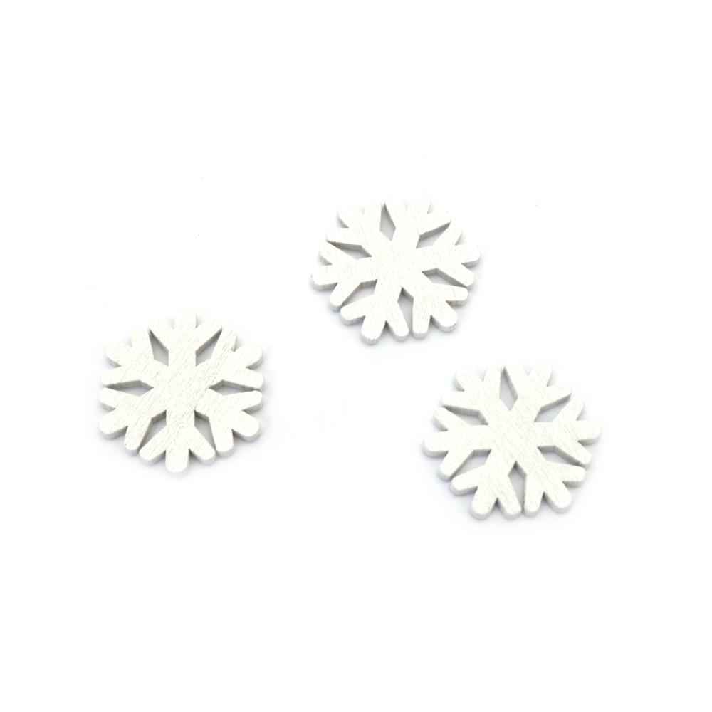 Figurină din lemn fulg de nea 26x30x2.5 mm culoare albă - 10 bucăți