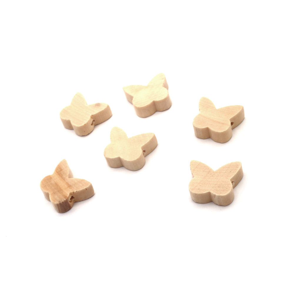 Wooden Butterfly Shaped Beads  17x15x6 mm, Hole: 2 mm, Natural Color with Varnish - 20 pieces