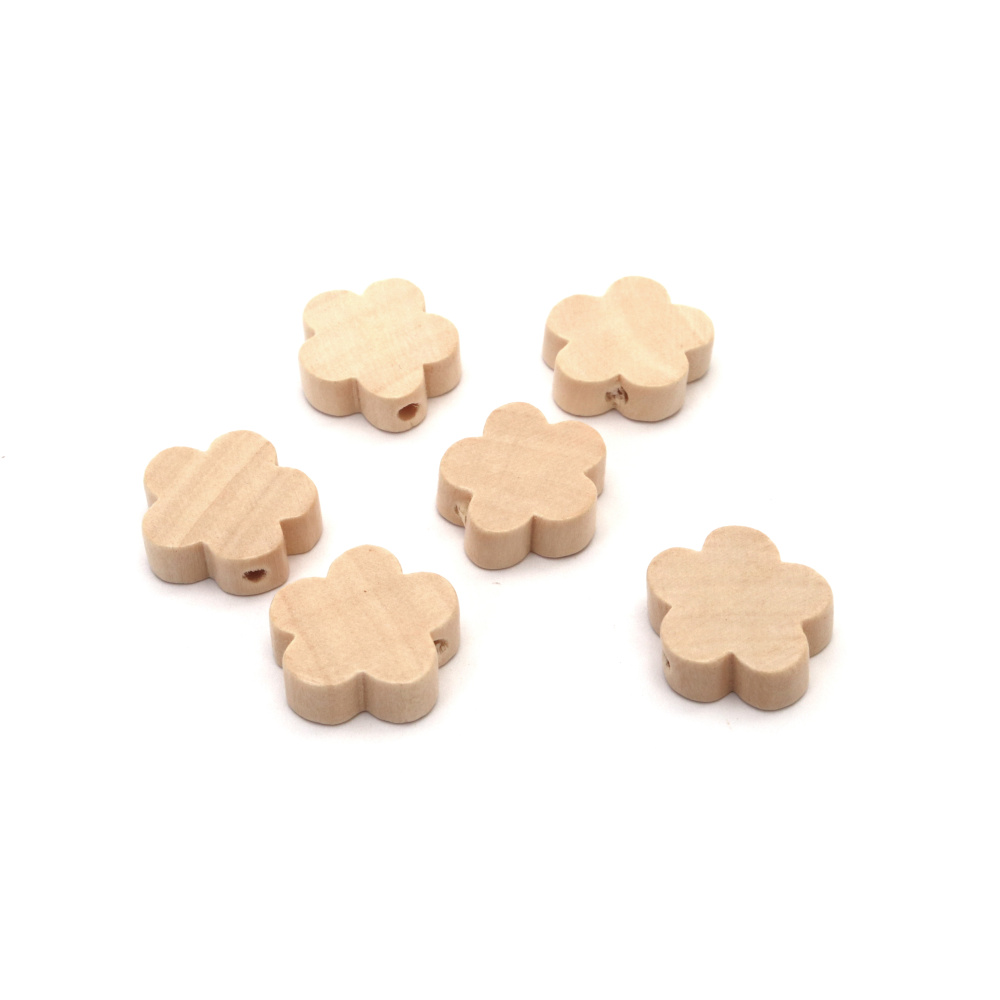 Mărgele de floare din lemn 19x18x6 mm gaură 2 mm culoare lemn cu lac - 20 bucăți