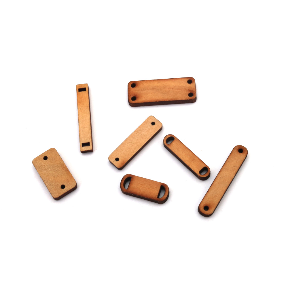 Connettori a piastrina in legno, misti, 20~33x6~12x3 mm, foro: 1~4 mm, legno naturale, per hobby creativi e fai da te - 20 pz