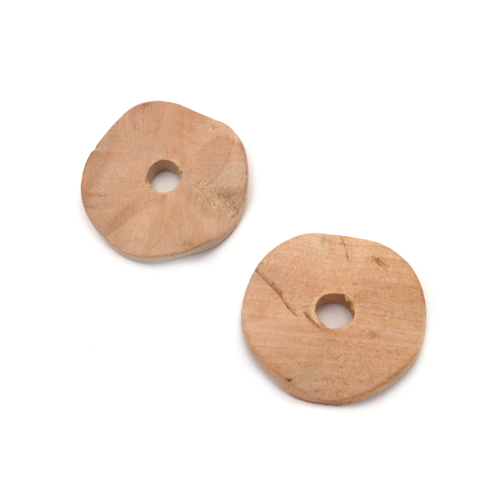 Margele din lemn rotund 55x7 mm gaura 11 mm culoare lemn - 2 bucati