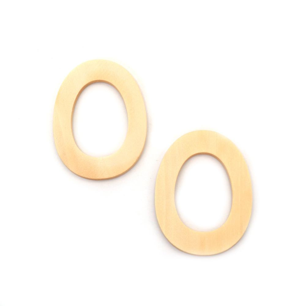 Element din lemn pentru decor oval 59x45x4 mm gaura 1 mm culoare lemn - 2 bucati