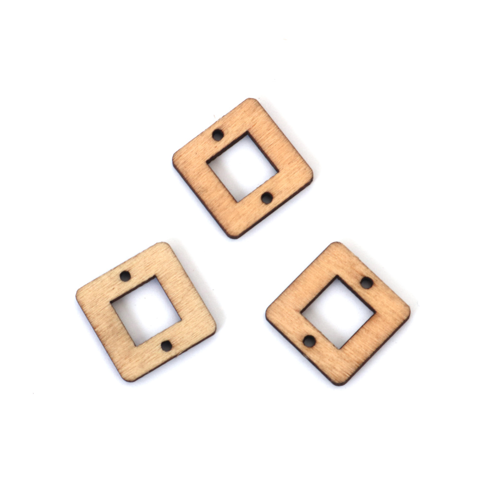 Elementi connettori in legno, quadrati 18x18x2,5 mm, foro 1,5 mm, colore legno naturale - 10 pezzi