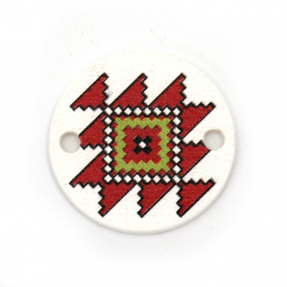 Round Wooden Connector with EMBROIDERY / 24x2 mm, Holes: 2 mm - 10 pieces