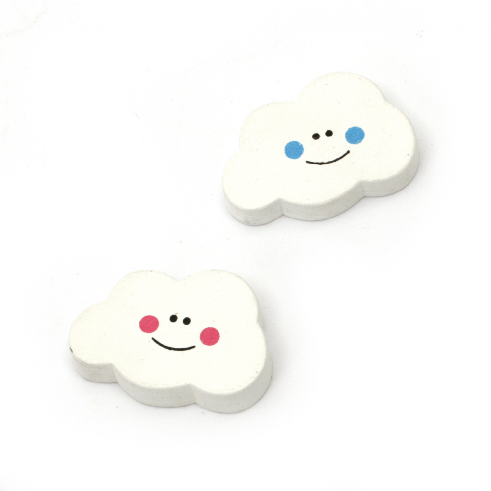 Smiley Face Wooden Cloud Bead, 30x20x6 mm, Hole: 2 mm, MIX -10 pieces