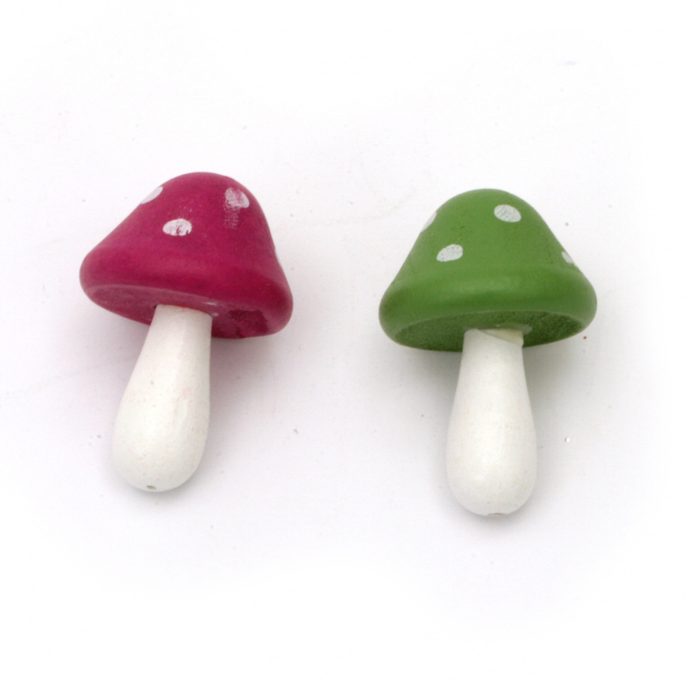 3D Wooden Mushroom Bead for DIY and CRAFT, 35x23 mm, Hole: 1 mm, MIX -2 pieces