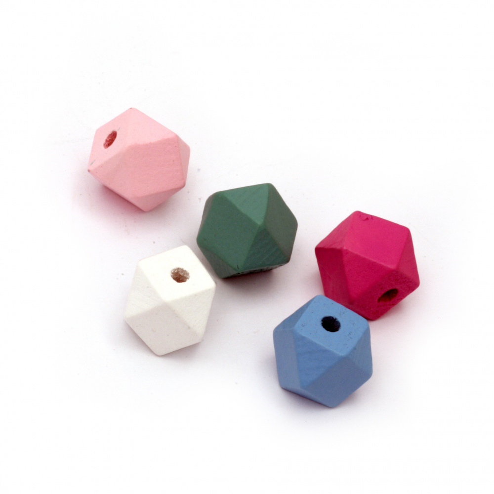 Wooden Polygon Bead for Handmade Accessories and Decoration, 15x15 mm, Hole: 3 ~ 4 mm, MIX -5 pieces