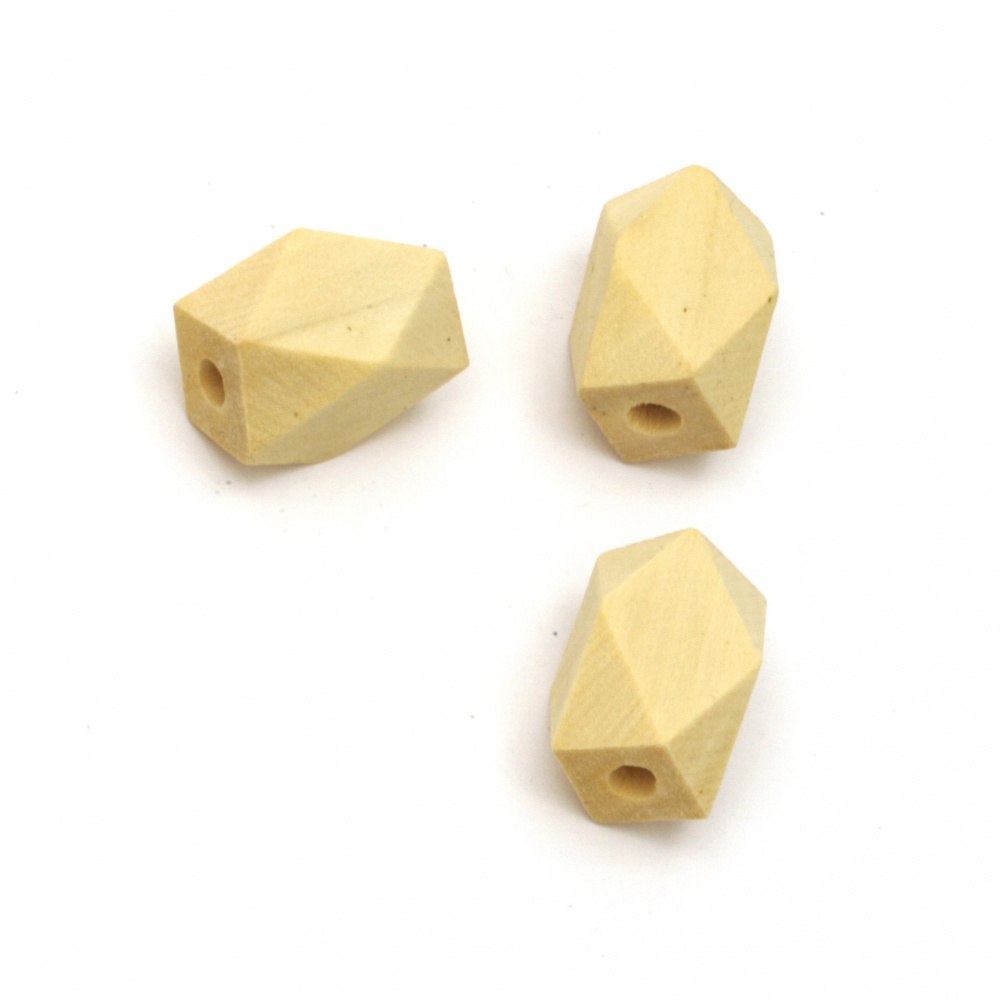 Natural Wooden Polygonal Bead, 22x15 mm, Hole: 4 mm -5 pieces