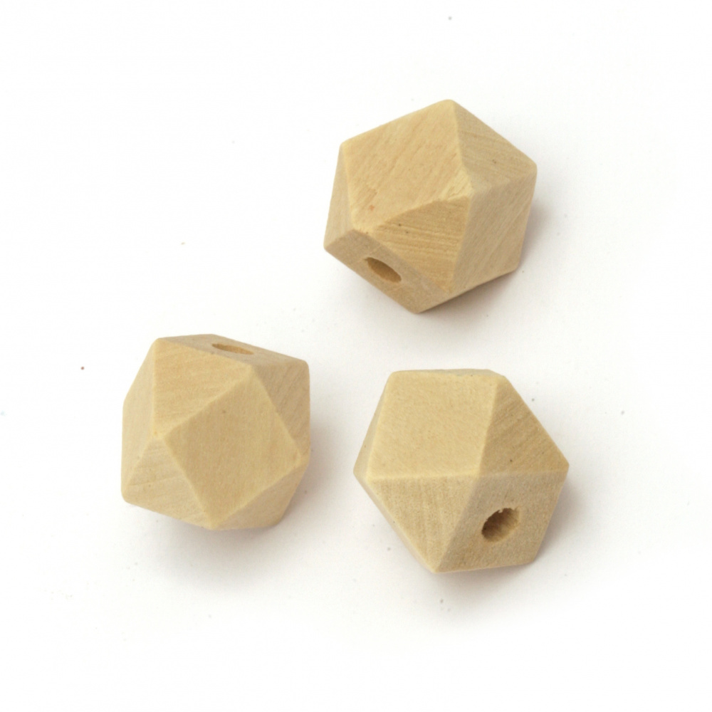 Natural Wooden Polygon Bead for CRAFT Designs, 15x15 mm, Hole: 4 mm -5 pieces
