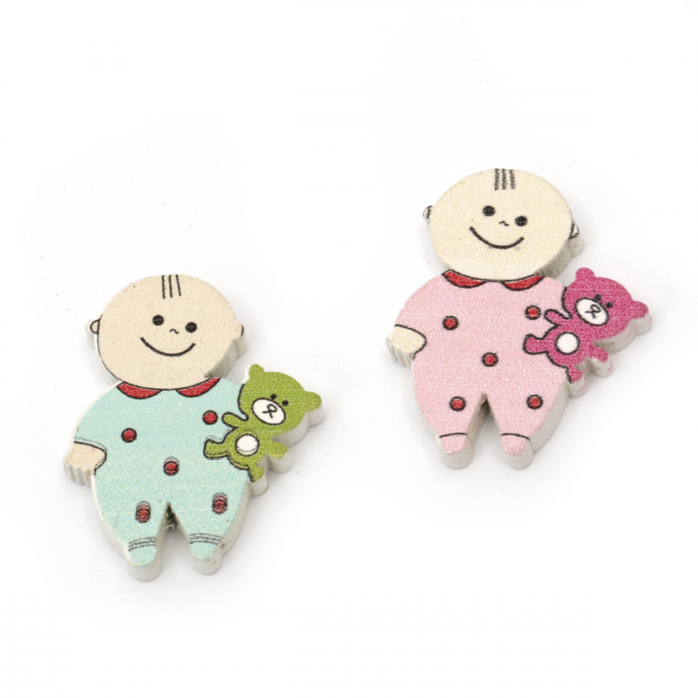 Wooden Baby Bead for DIY Children Accessories and Decoration, 35x29x5 mm, Hole: 2 mm, MIX -5 pieces