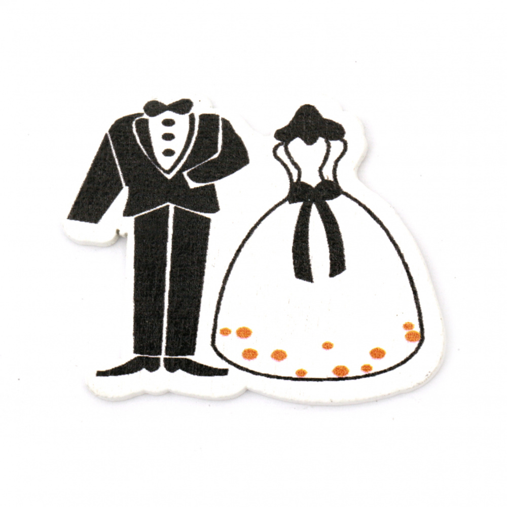 Cabochon Type Wooden Figurine / Newlyweds, 34x42x2 mm  -10 pieces