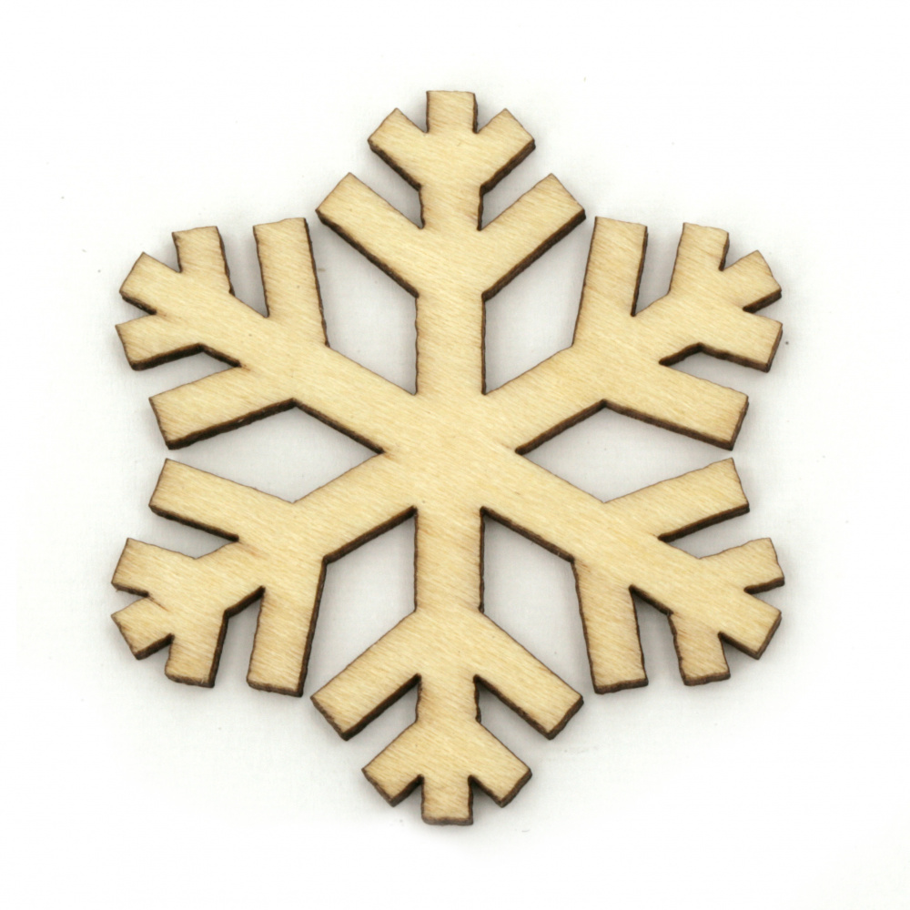 Figurină din lemn  fulgi de zăpadă 44x3 mm culoare lemn -5 bucăți