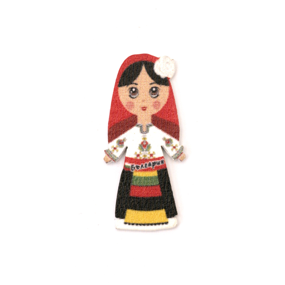 Cabochon Type Wooden Figurine /  Girl in Traditional Dress /  39x17x1.5 mm - 10 pieces