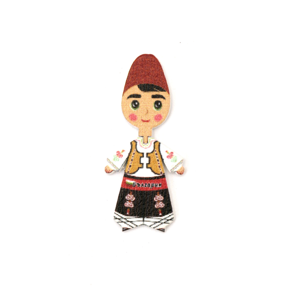 Cabochon Type Wooden Figurine /  Boy in Traditional Costume /  40x18x1.5 mm - 10 pieces