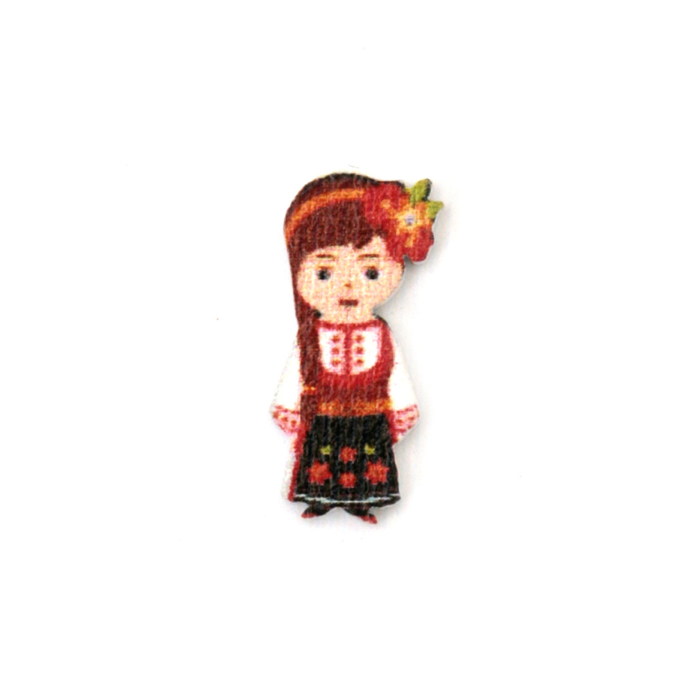 Wooden Figurine, Girl with Folk Costume / 17x8x1.5 mm - 10 pieces