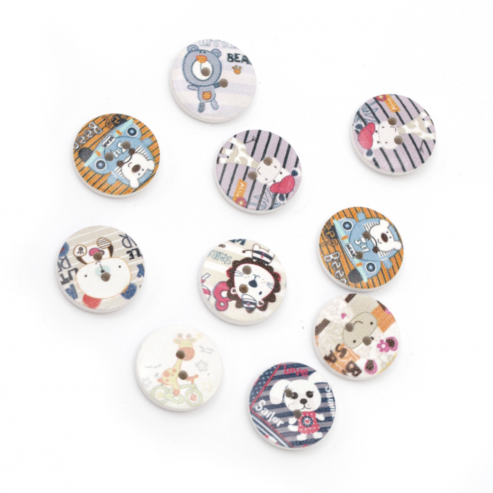 Cute Wooden Children Buttons, 20x5 mm, Holes: 2 mm, MIX -10 pieces