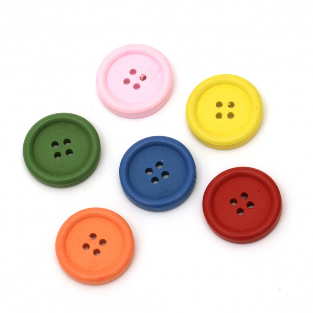 Colored Round Wooden Buttons, 25x4 mm, Holes: 2 mm, MIX -10 pieces