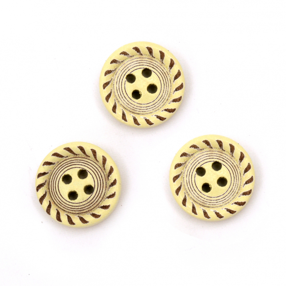 Natural Wooden Button, 15x4 mm, Holes: 1.5 mm, Light Yellow -10 pieces