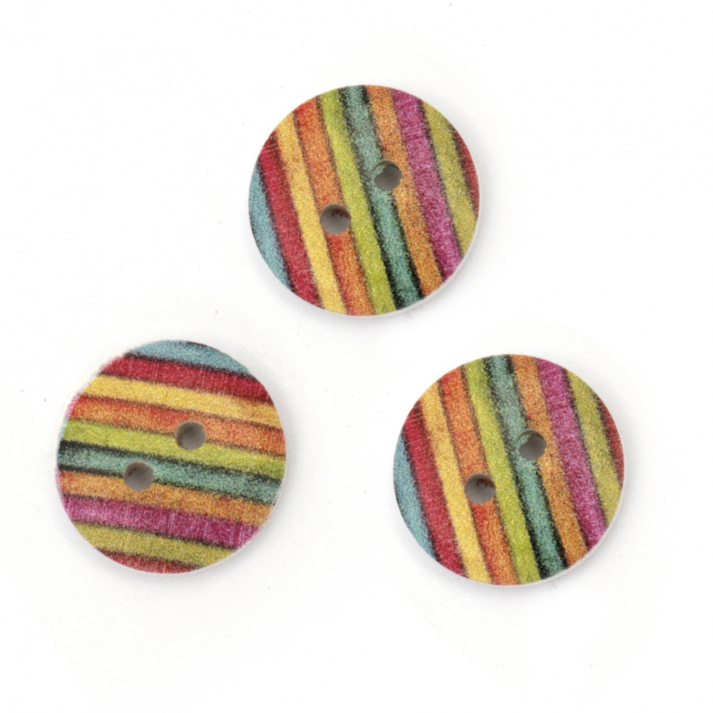 Colored Striped Wooden Button, 15x4 mm, Holes: 2 mm -10 pieces