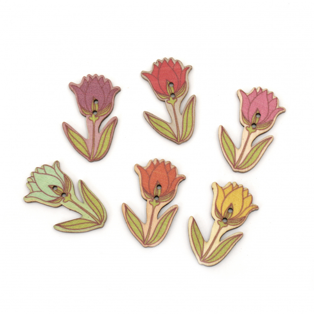 Wooden Flower Buttons for DIY Decoration, 40x2.5x2 mm, Hole: 2 mm, MIX -10 pieces
