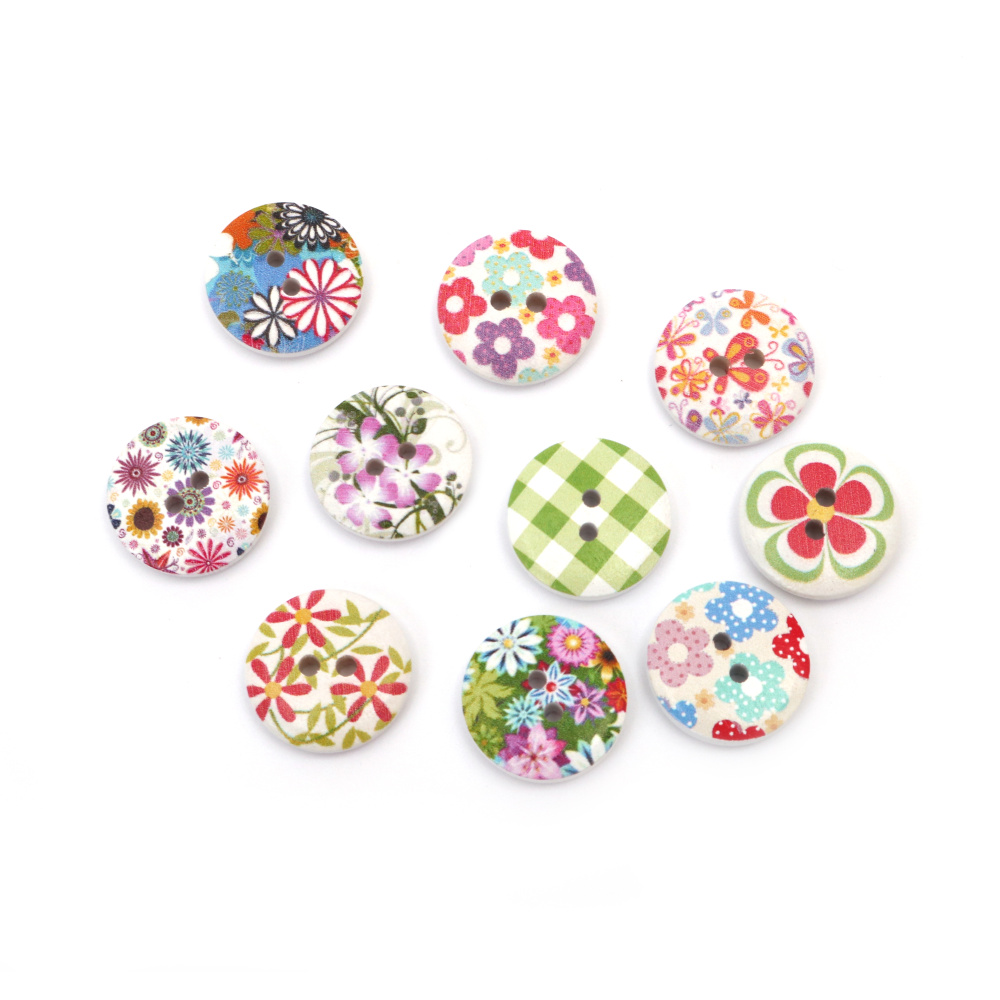 Colorful Wooden Buttons / 20x4 mm, Hole: 2 mm / ASSORTED - 10 pieces