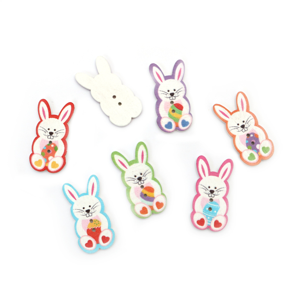 Cute Wooden Easter Bunny Buttons / 35x18x2 mm, Hole: 1.5 mm / MIX - 10 pieces