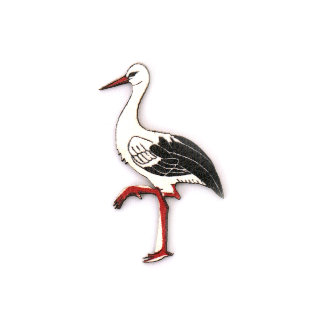 Flat Wooden Stork Figure for DIY Martenitas, Talismans, Souvenirs / 40x25x1.5 mm - 10 pieces