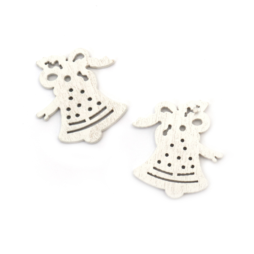 Wooden Shape for Decoration, Christmas Bell / 29x27x2 mm, Hole: 1.5 mm / White - 10 pieces