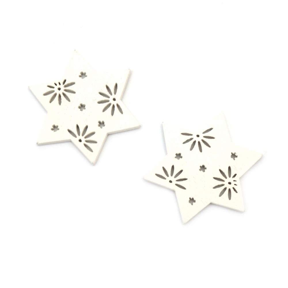 Wooden Star Ornament for Decoration / 51x44x2 mm / White - 10 pieces