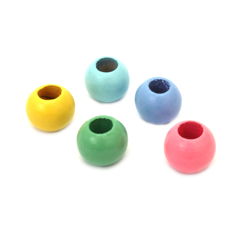 Colored Wooden Ball Bead / 16x19 mm, Hole: 9 mm / MIX - 10 pieces