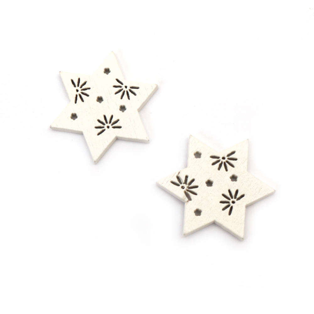 Wooden Star for Christmas Decoration / 25x29x2 mm / White - 10 pieces
